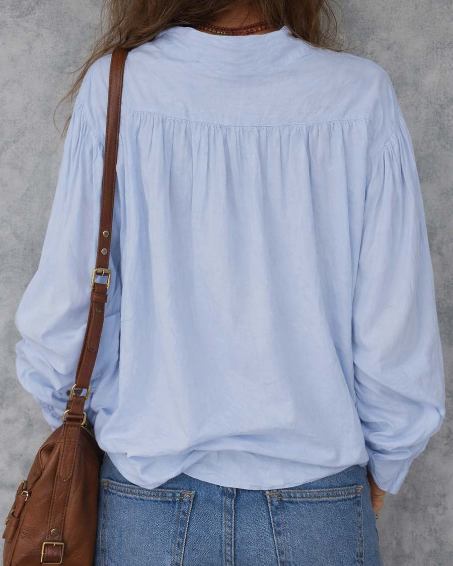 Damen Baumwollbluse mit Rüschenbündchen - - Damen > Blusen - Concept Fashionlab