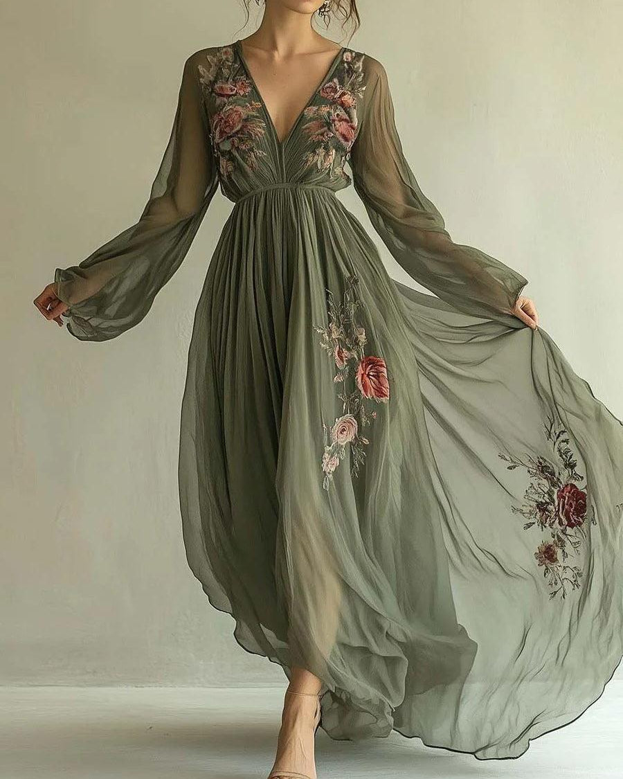 Trendy chiffon printed dress for an elegant look - - Maxi Dress - Concept Fashionlab