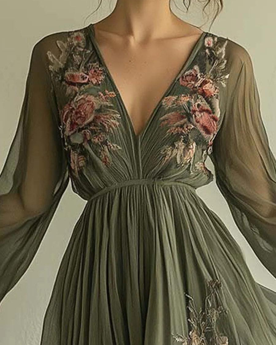 Trendy chiffon printed dress for an elegant look - - Maxi Dress - Concept Fashionlab