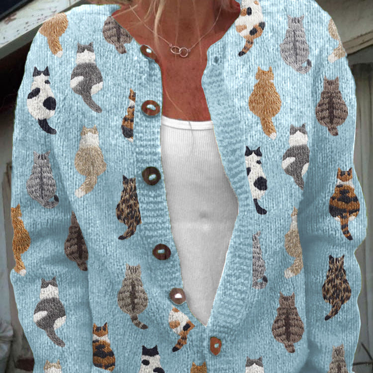 Galerie des Chats Künstlerischer Cardigan - Blau - - Cow Clothing