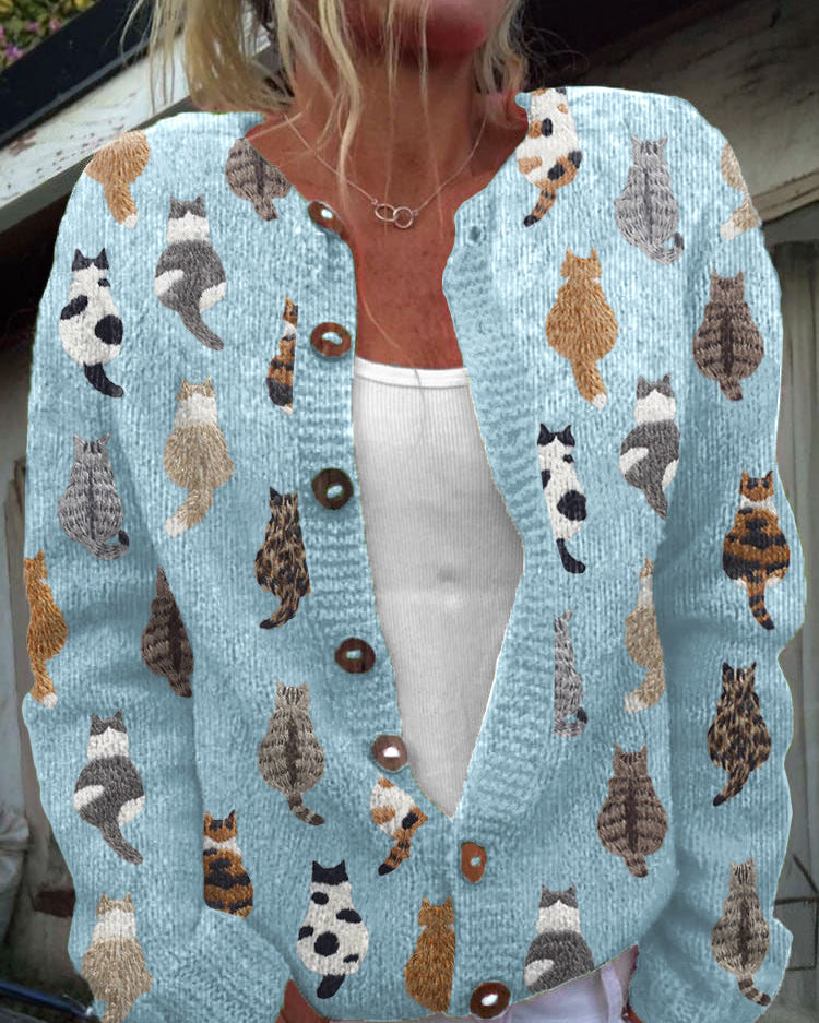 Galerie des Chats Künstlerischer Cardigan - Blau - - Cow Clothing