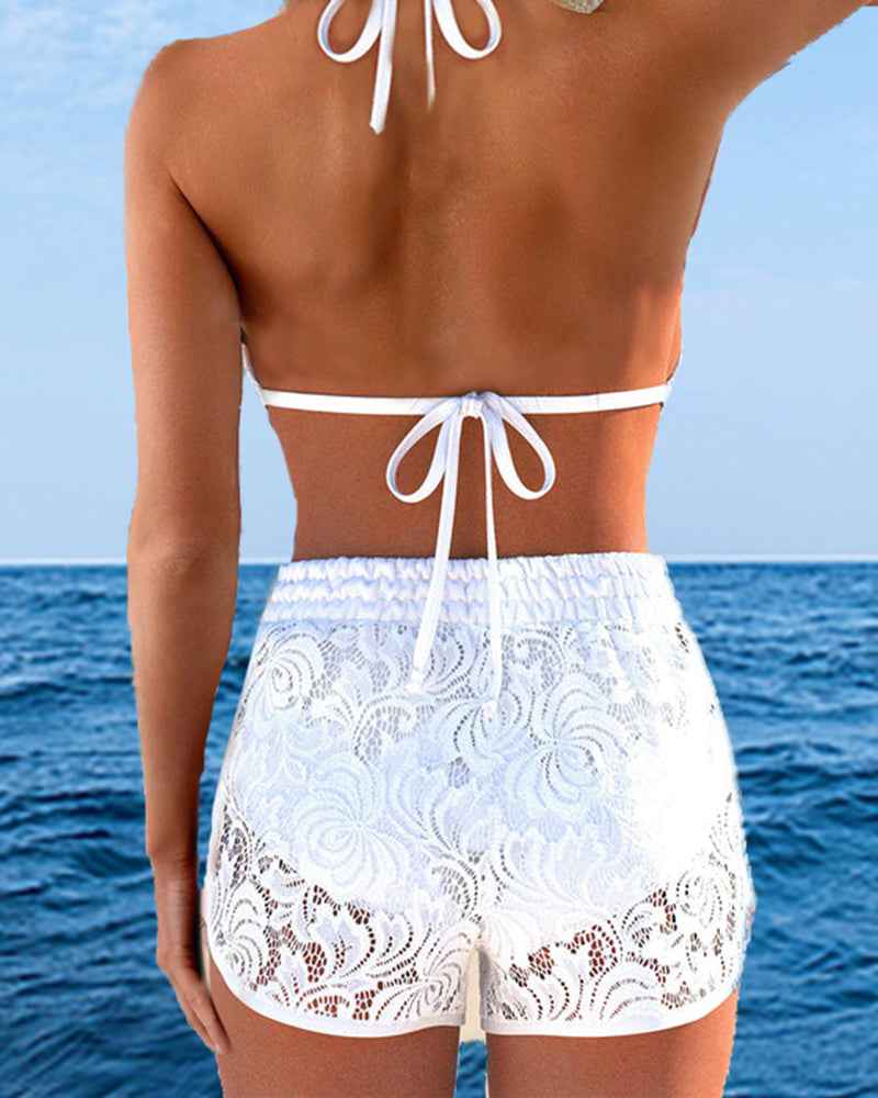 Muse® | Elegantes einfarbiges Spitzen-Bikini-Set