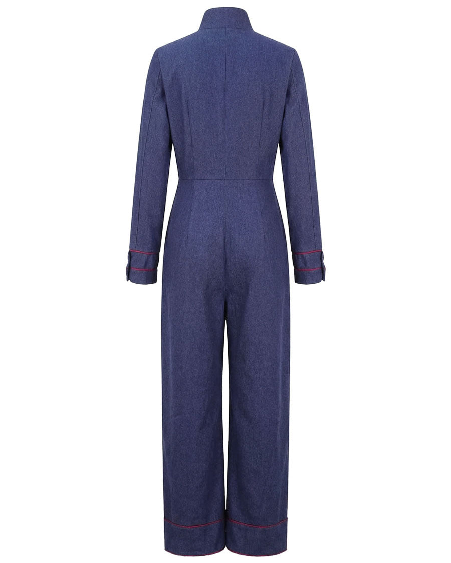 Overall mit Langarm, weitem Bein, Reißverschluss und Stehkragen - - Jumpsuits - Concept Fashionlab