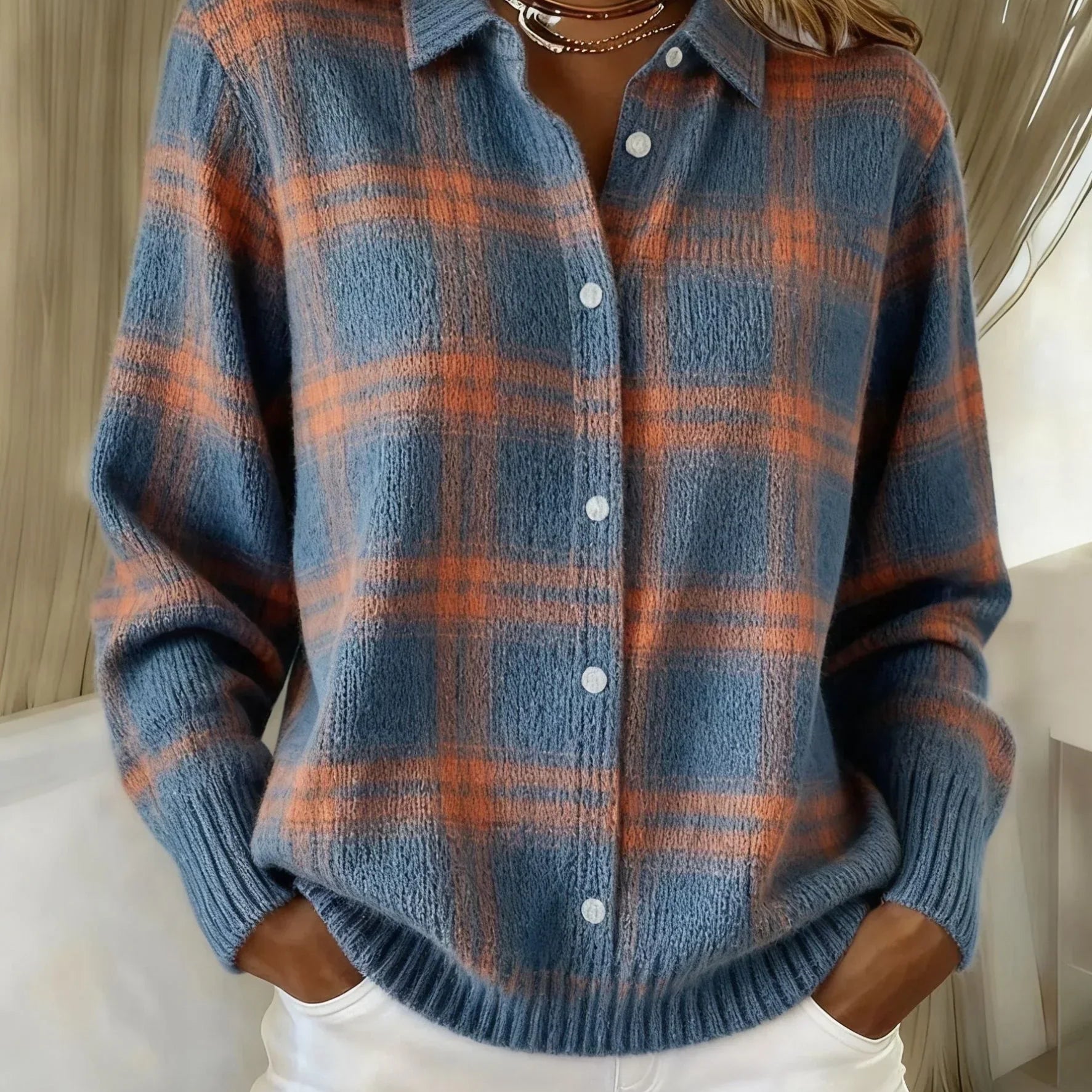Retro-Pullover im Karomuster mit Kontrastdetails – Lässiger und vielseitiger Stil Damen