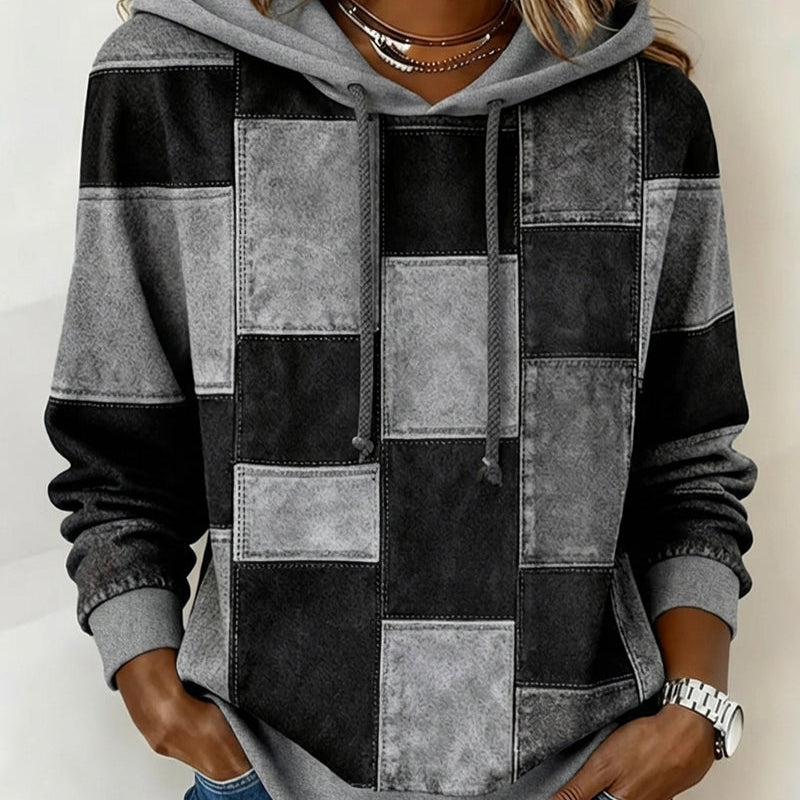 Schicker Hoodie mit kariertem Muster und langen Ärmeln Damen
