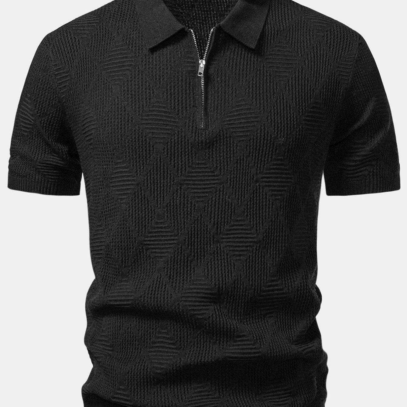 Herren Polohemd mit Diamantmuster und Reißverschluss