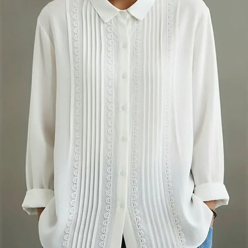 Damen Einfarbiges Langarmshirt mit Puppenkragen