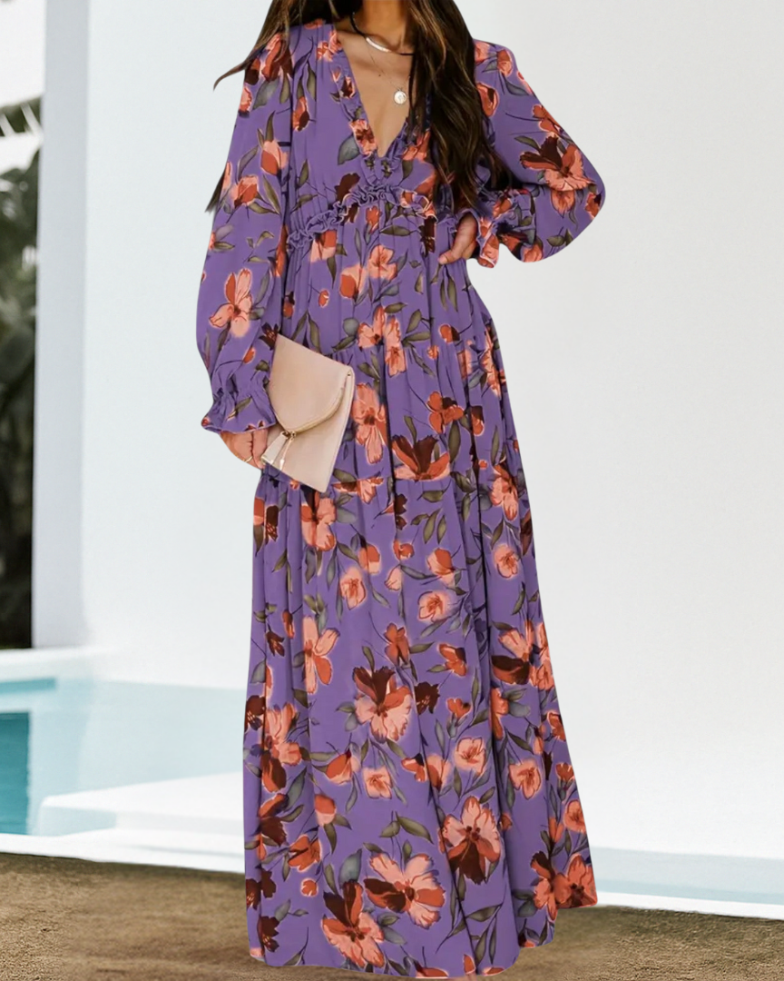 Juliana – Elegantes Blumenkleid - Lila - - Cow Clothing
