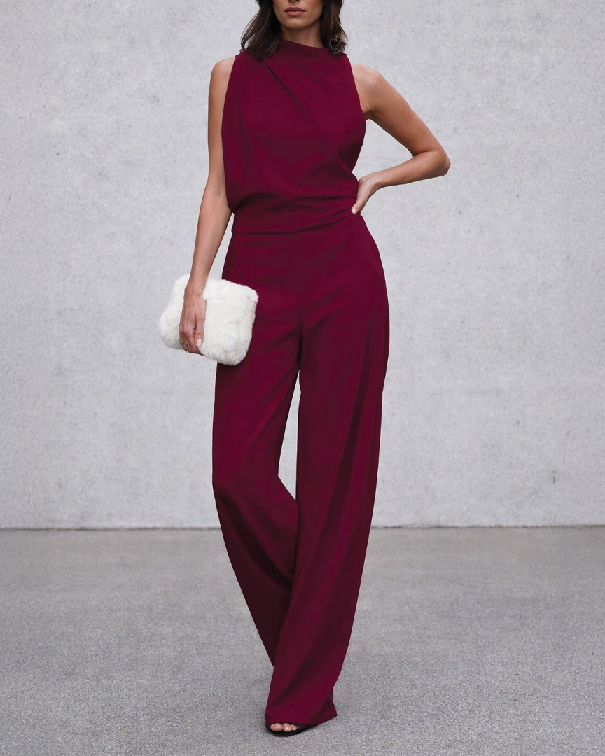 Clara - Eleganter ärmelloser Jumpsuit - Weinrot - Jumpsuit - Concept Fashionlab Boutique