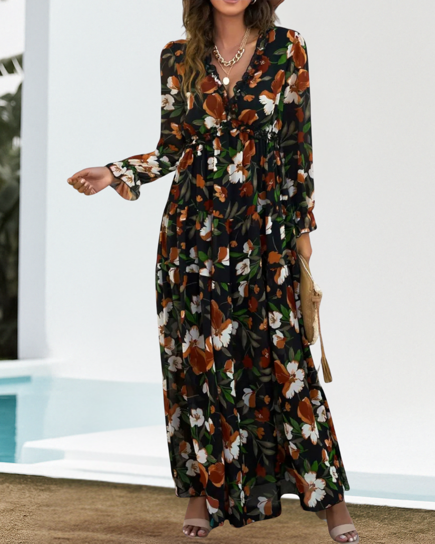 Juliana – Elegantes Blumenkleid - Schwarz - - Cow Clothing