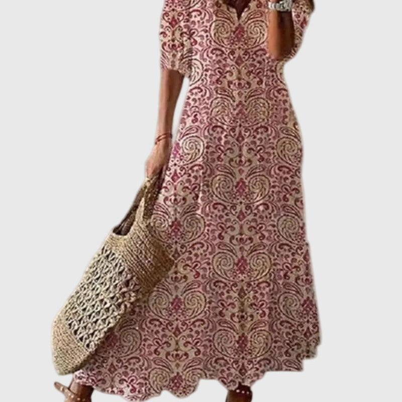 Amalia | Boho Vintage Sommer Maxikleid - Rot - - Cow Clothing