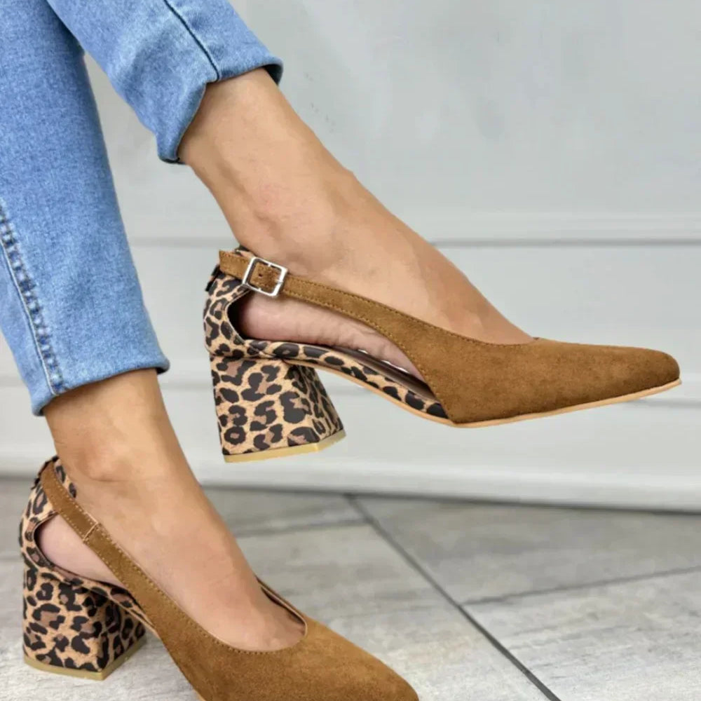 Leopardenmuster-Slingback-Pumps Damen