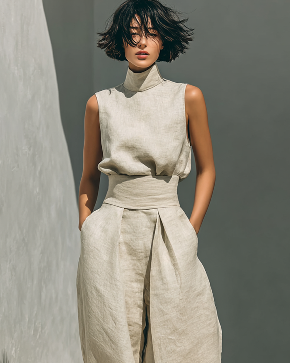 Maria™ | Komplettset mit Tanktop und weiter Baumwoll-Leinenhose - - - Cow Clothing