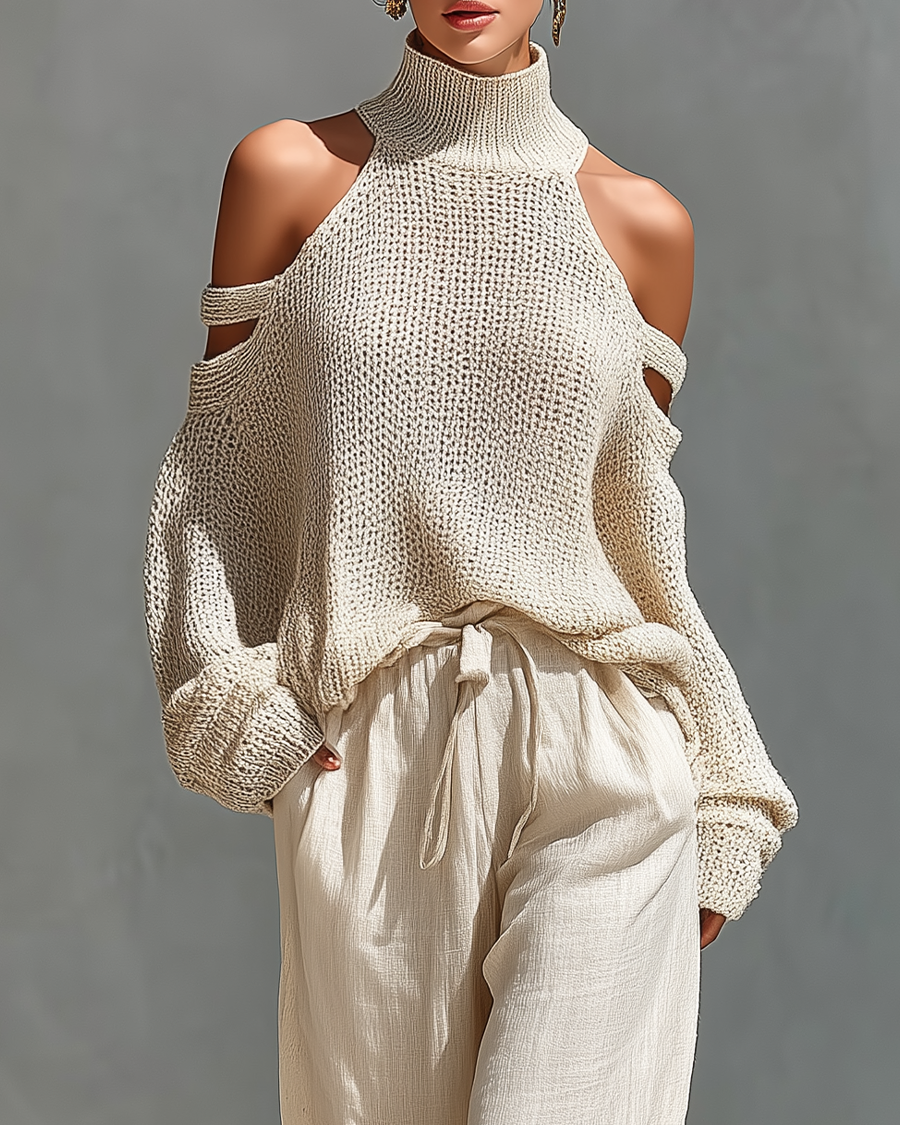 Liora | Gestricktes Cold-Shoulder-Set - - Set - Cow Clothing