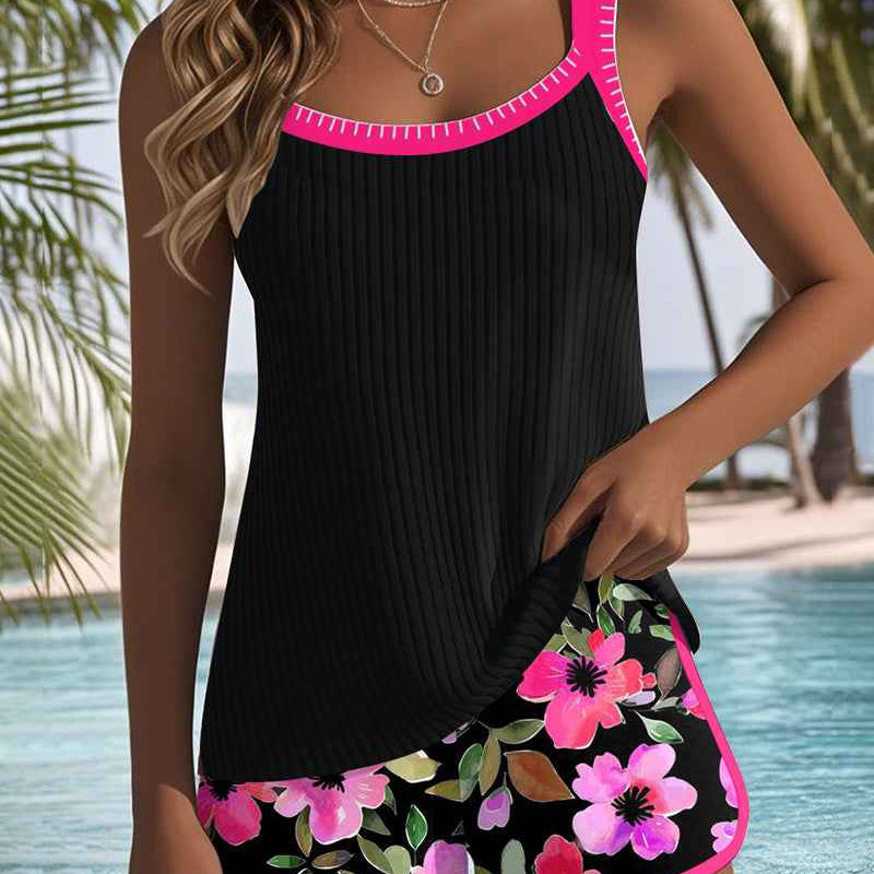 Maren Blütenprint Badeanzug-Tanktop mit passendem Boxer-Unterteil