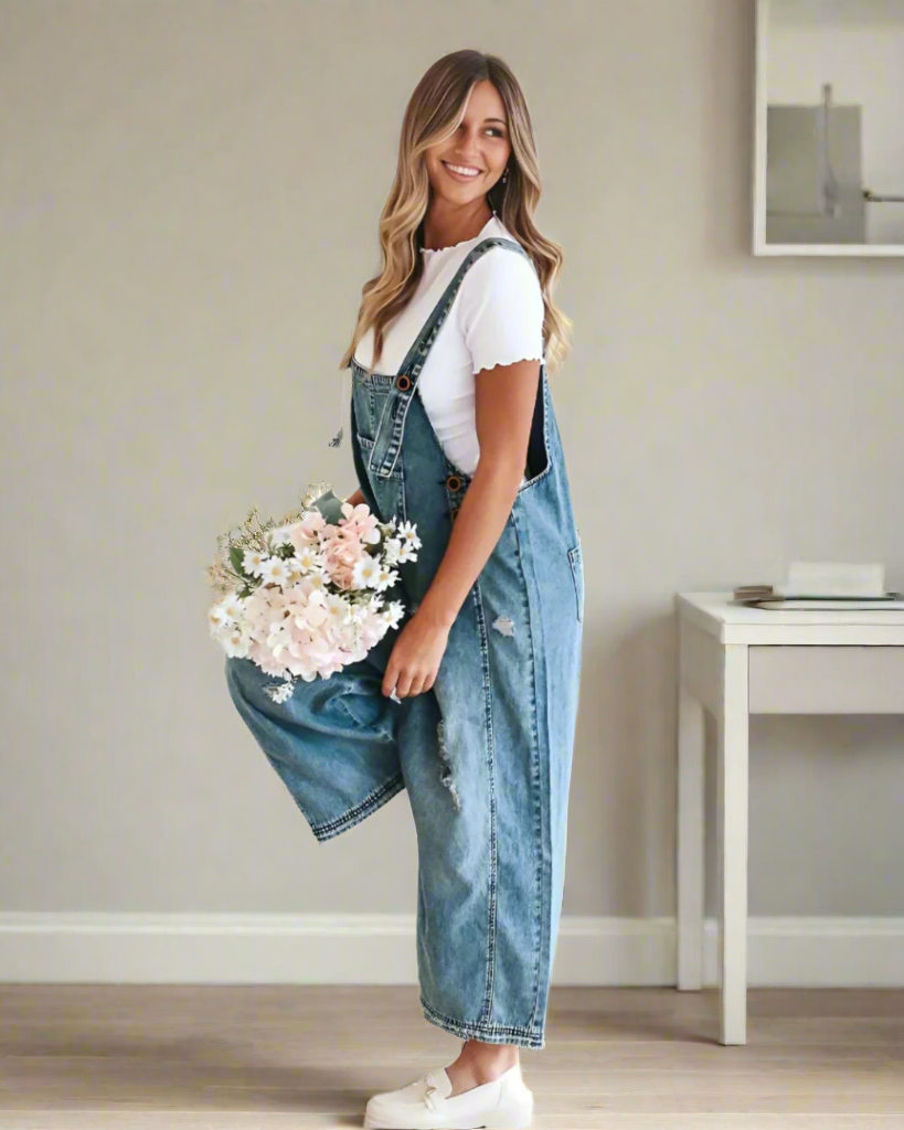 Vintage-Wash Verstellbarer Jumpsuit – Retro-Chic, figurschmeichelnde Passform Damen - - Jumpsuit - Concept Fashionlab