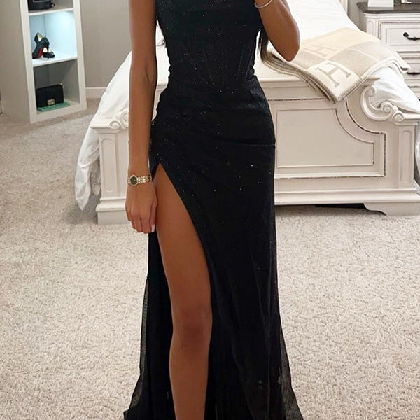 Quinn – glänzendes Maxikleid - Schwarz - Maxi Dress - Concept Fashionlab