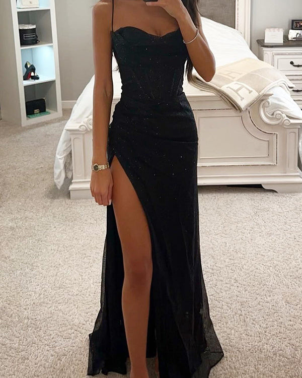 Quinn – glänzendes Maxikleid - Schwarz - Maxi Dress - Concept Fashionlab