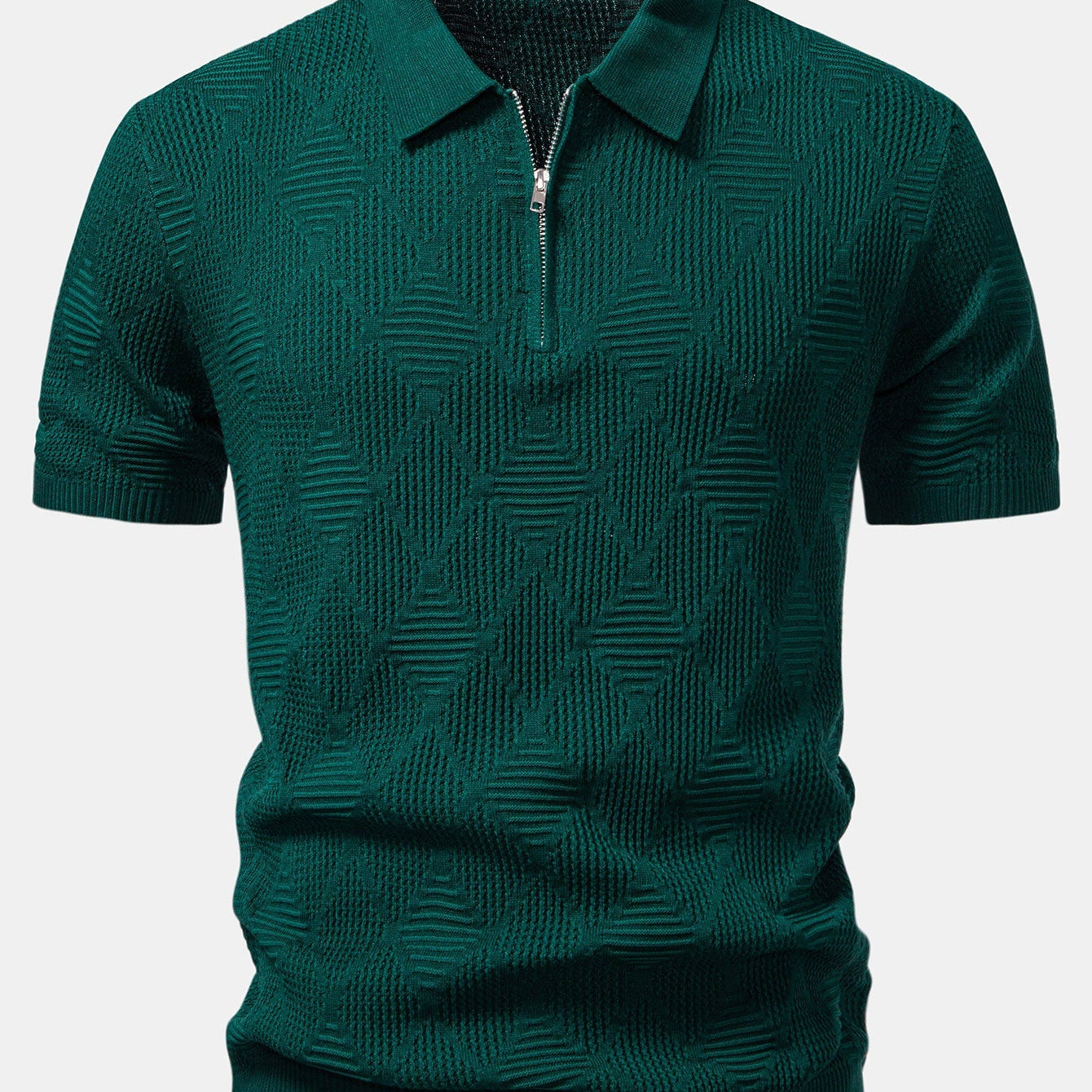 Herren Polohemd mit Diamantmuster und Reißverschluss