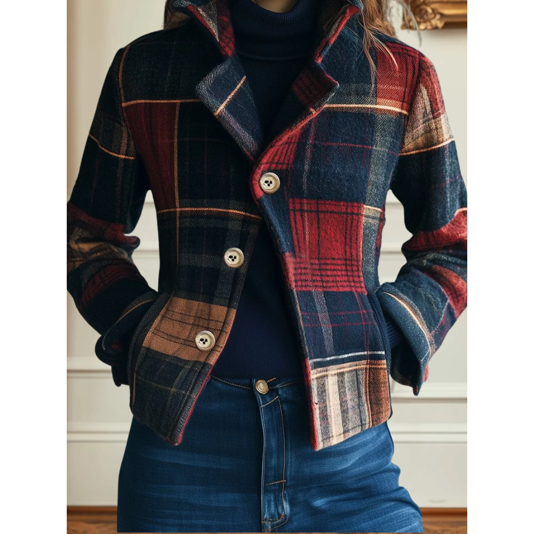 Damen Zeitlose Karo-Wolljacke
