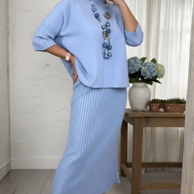 Gemütliches Strick-Set mit gerippem Rock für einen mühelosen Stil Damen