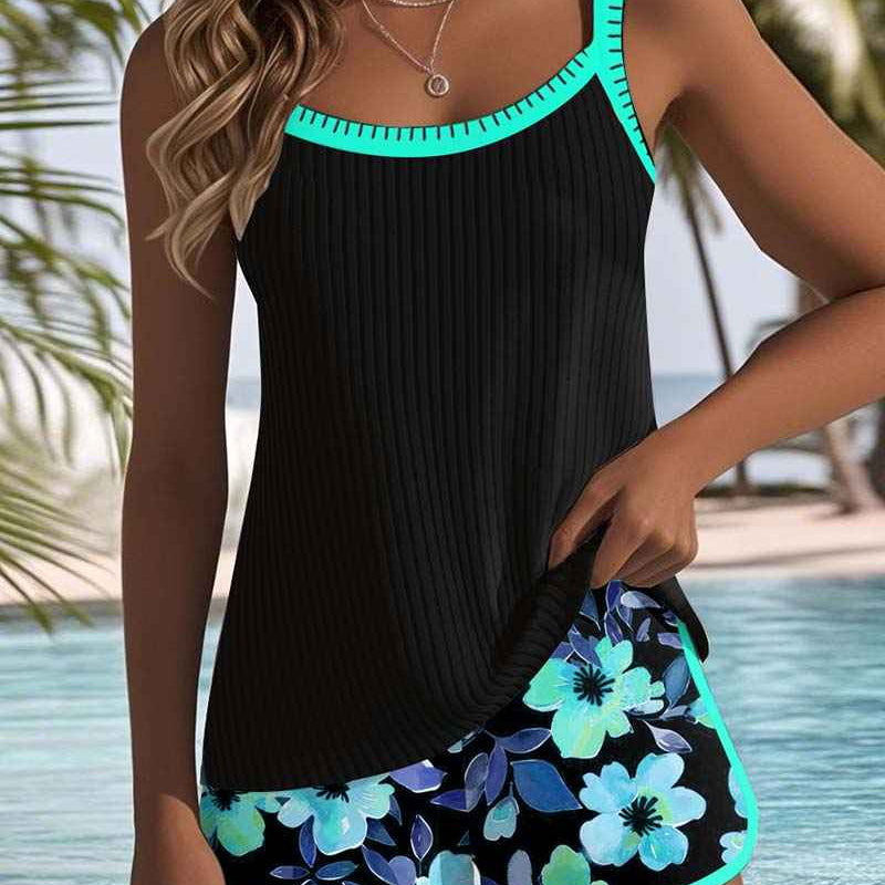 Maren Blütenprint Badeanzug-Tanktop mit passendem Boxer-Unterteil