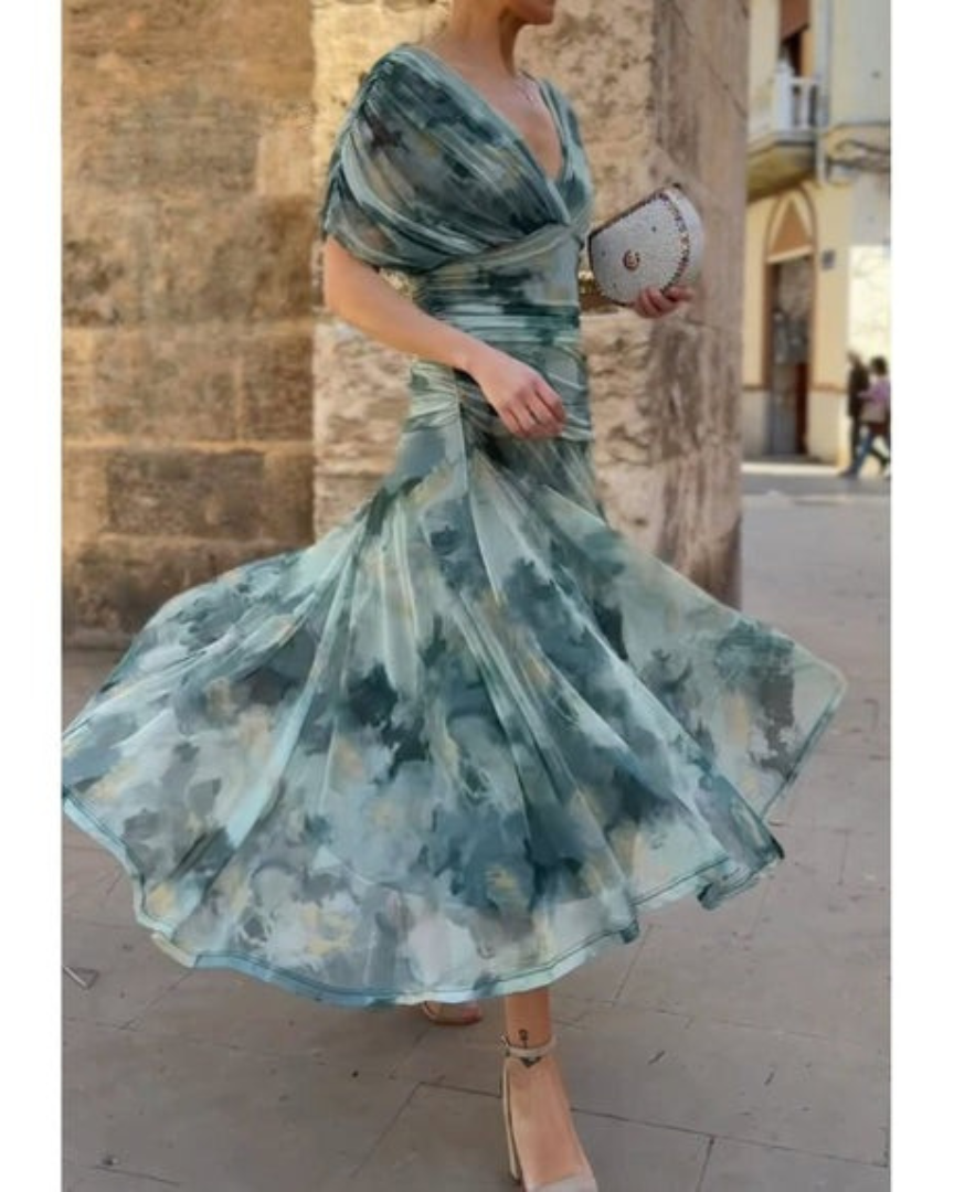 Korsettkleid mit Blumenmuster - Elegantes Blütenmuster, figurbetonte Passform - Blaugrün - Corset Dress - Concept Fashionlab