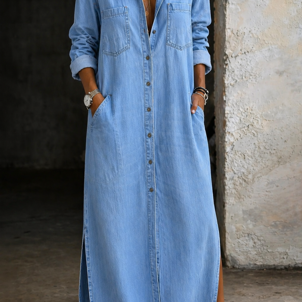 Delana | Button-Down-Kleid - Blau - Dress - Hazel & Mae