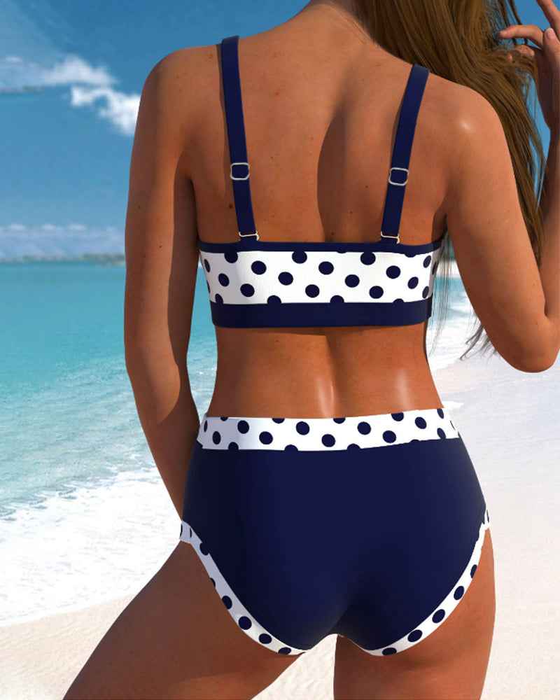 Liesbeth - Bikini mit hohem Bund, Polka-Dot-Muster und Patchwork-Design