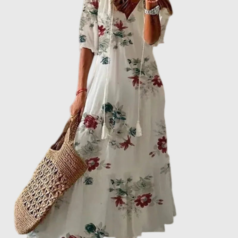 Amalia | Boho Vintage Sommer Maxikleid - Blumen - - Cow Clothing