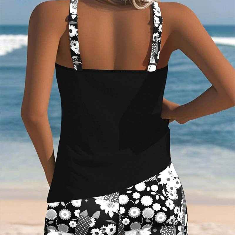Colette | Schlanker Tanktop-Badeanzug mit einem bedruckten Boxer-Set