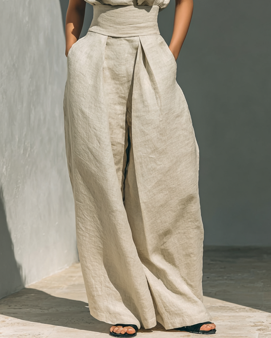 Maria™ | Komplettset mit Tanktop und weiter Baumwoll-Leinenhose - - - Cow Clothing