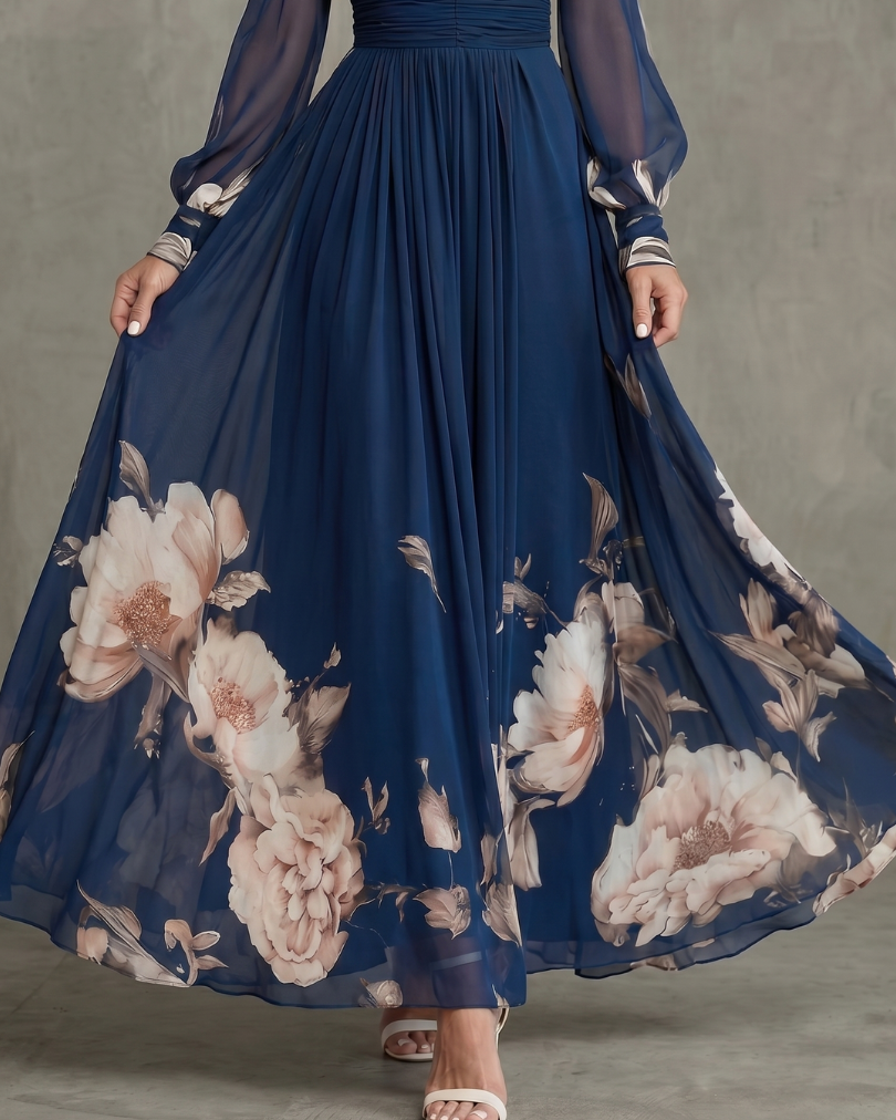 Ziva | Maxikleid mit plissierten, transparenten Ärmeln - - - DUUWE