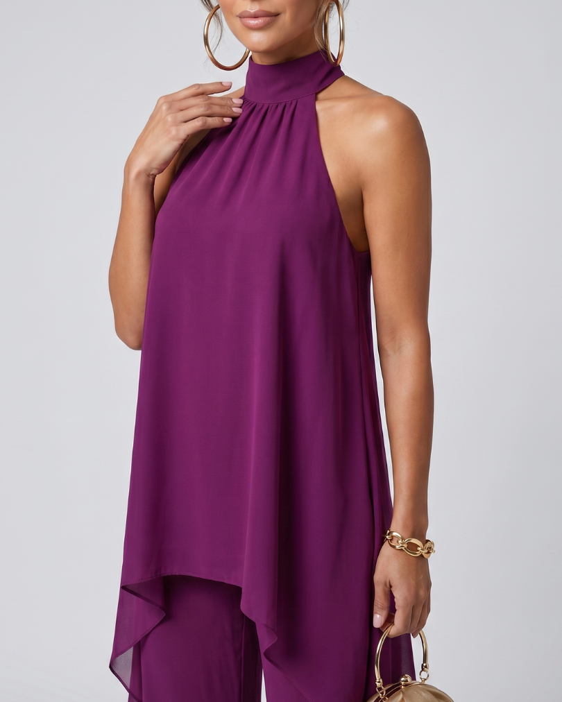 Zareen | Asymmetrisches Tunika-Oberteil mit weitem Bein und Hosen-Set - - - DUUWE