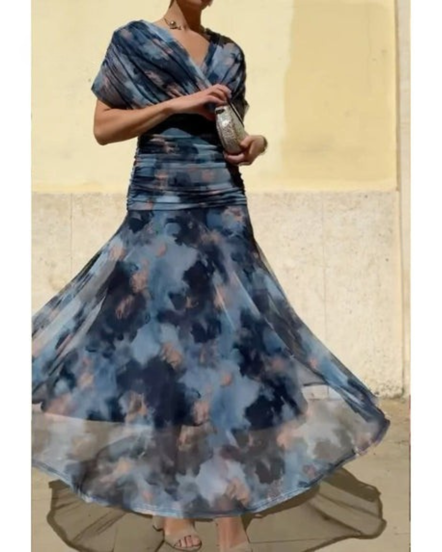 Korsettkleid mit Blumenmuster - Elegantes Blütenmuster, figurbetonte Passform - Marineblau - Corset Dress - Concept Fashionlab