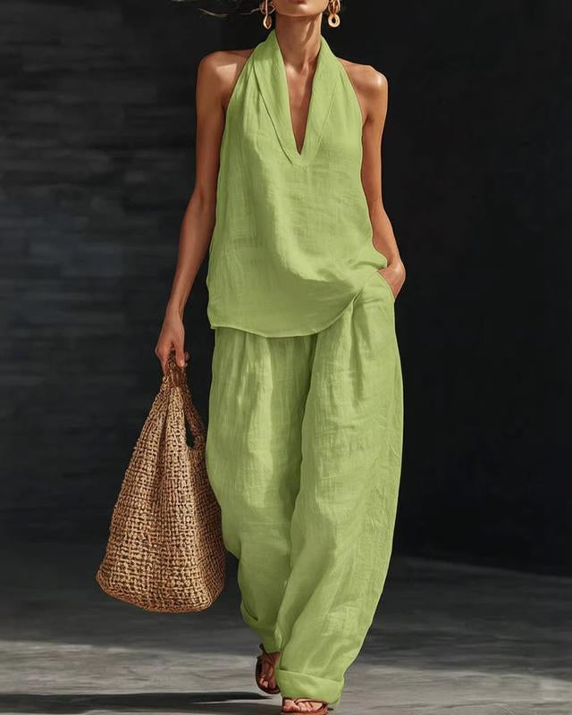 Ainhoa | Kombi-Set aus entspanntem Tanktop und Hose mit weitem Bein - Hellgrün - - Hazel & Mae