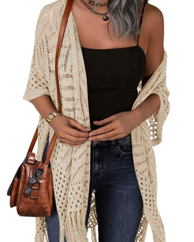 Cozy Summer Hollow-Out Tassel Outerwear - Apricot One Size - Outerwear - Concept Fashionlab