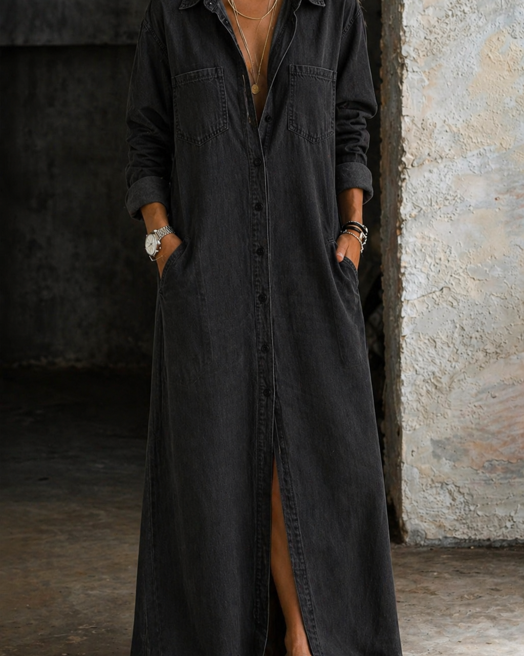 Delana | Button-Down-Kleid - Schwarz - Dress - Hazel & Mae