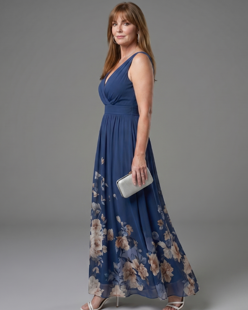 Clarissa | Ärmelloses Midikleid mit V-Ausschnitt und weichem Blumensaum - - - DUUWE