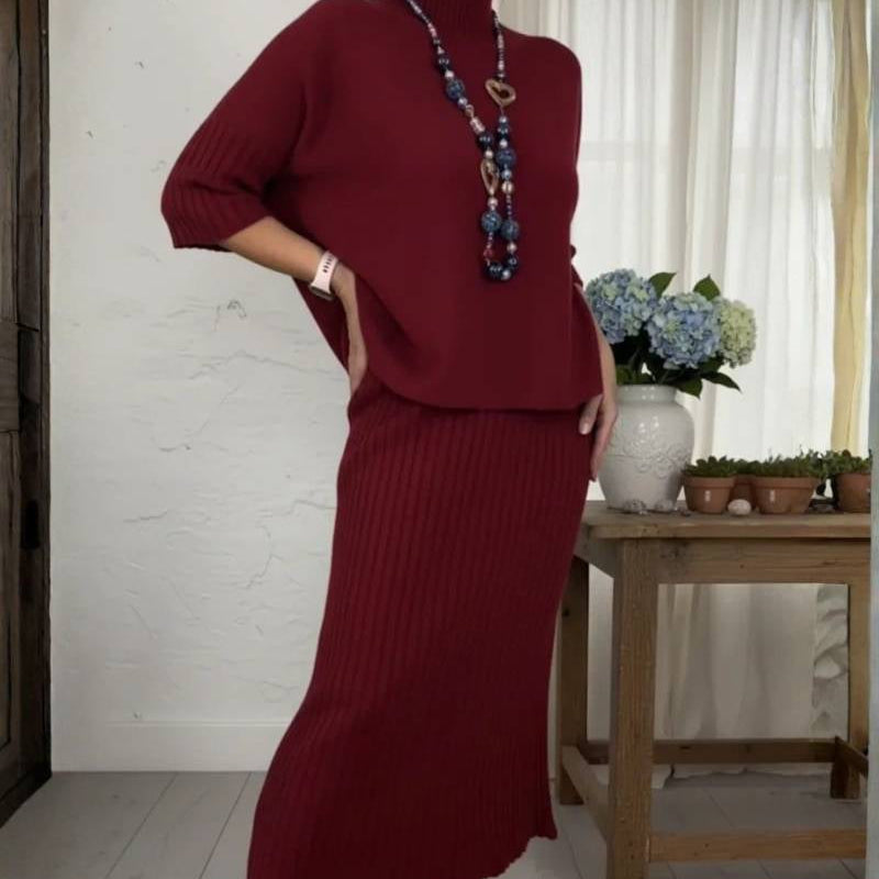 Gemütliches Strick-Set mit gerippem Rock für einen mühelosen Stil Damen