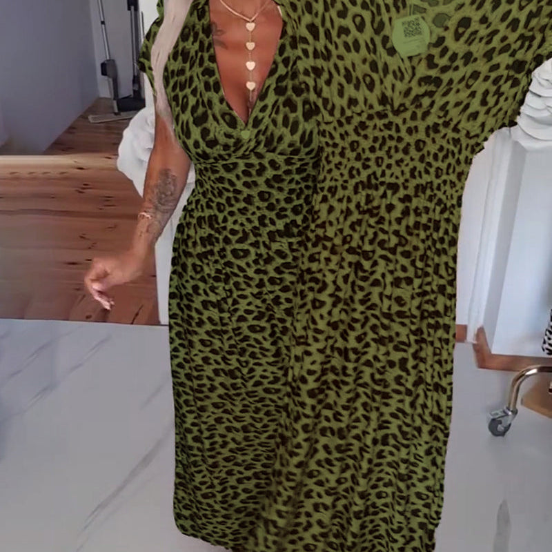 Schickes Kleid mit Leopardenmuster und schmeichelhaftem V-Ausschnitt Damen