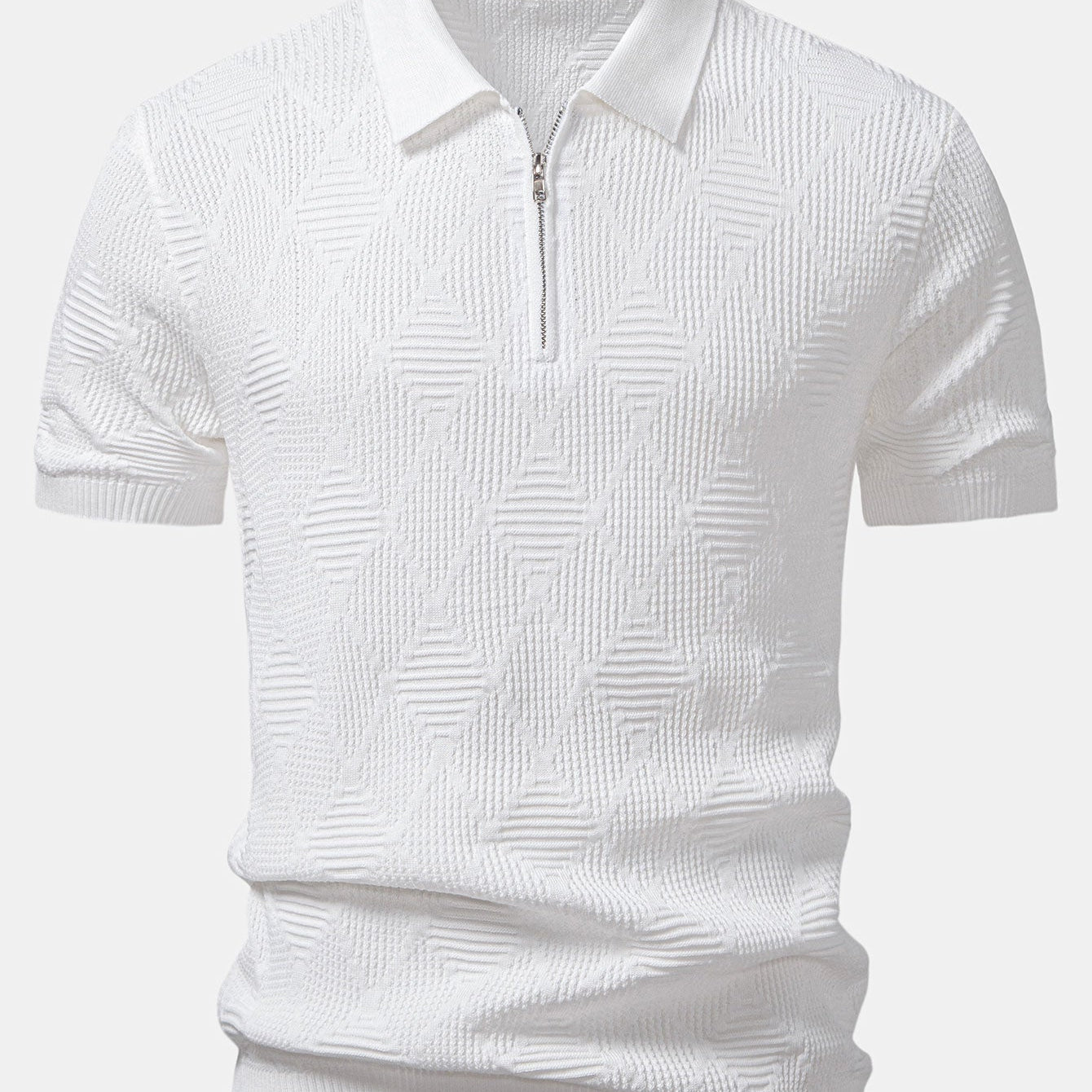 Herren Polohemd mit Diamantmuster und Reißverschluss