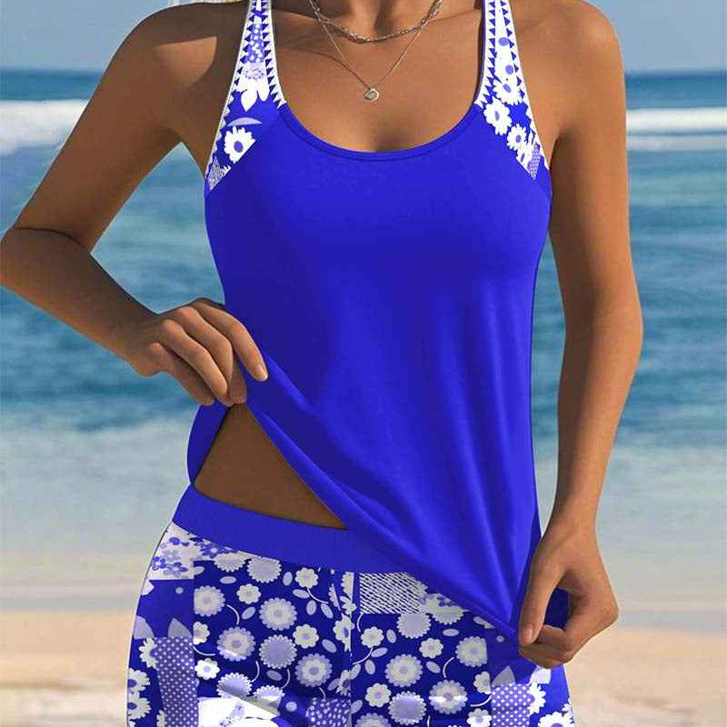 Colette | Schlanker Tanktop-Badeanzug mit einem bedruckten Boxer-Set