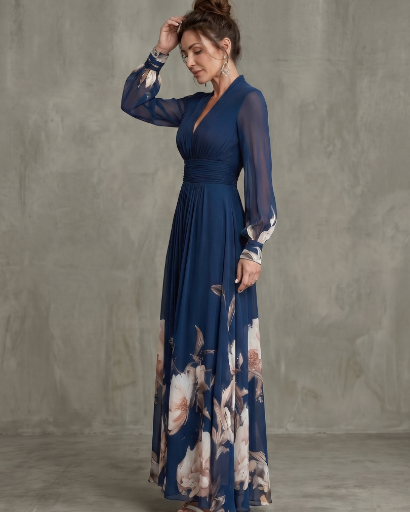 Ziva | Maxikleid mit plissierten, transparenten Ärmeln - - - DUUWE