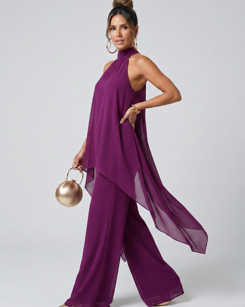 Zareen | Asymmetrisches Tunika-Oberteil mit weitem Bein und Hosen-Set - - - DUUWE