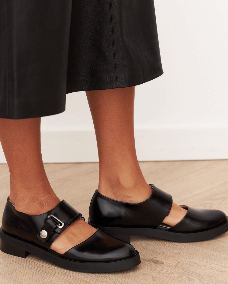 Angela Black Buckle Loafers Leather - - Loafers - Concept Fashionlab