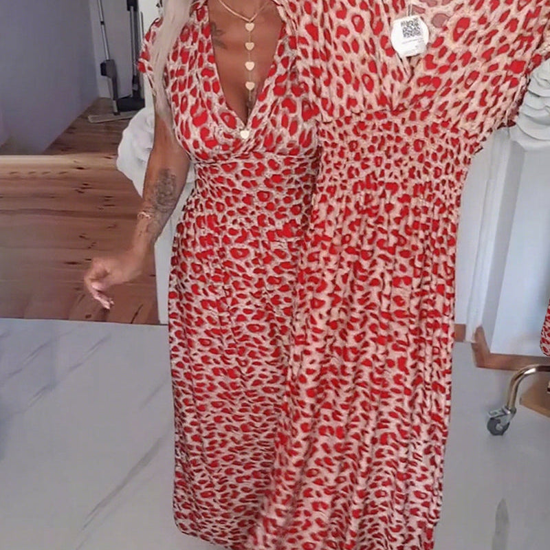 Schickes Kleid mit Leopardenmuster und schmeichelhaftem V-Ausschnitt Damen