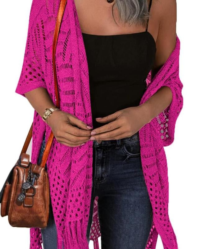 Cozy Summer Hollow-Out Tassel Outerwear - Rose Red One Size - Outerwear - Concept Fashionlab