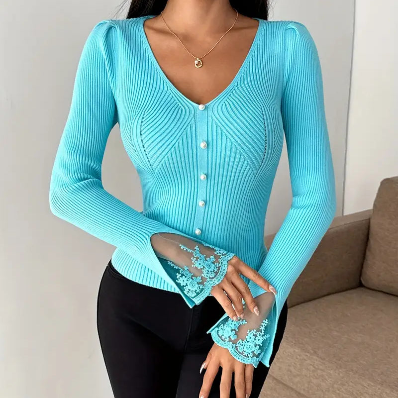 Skylar gerippter V-Ausschnitt-Top – weicher Strick, schmeichelhafte Passform Damen