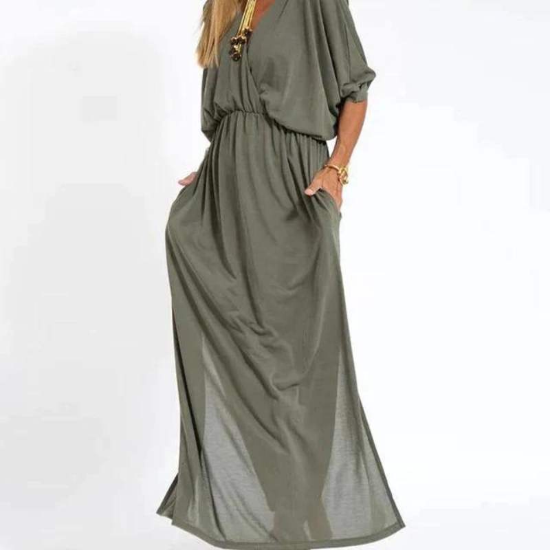 Adele – Vintage-Maxikleid - Armeegrün - - Cow Clothing